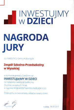 Znaleźliśmy się w gronie 5 wyróżnionych województw z obszaru całej Polski. Nasz Zespół jest piękny, nowoczesny, przyjazny dzieciom, rodzicom i pracownikom.