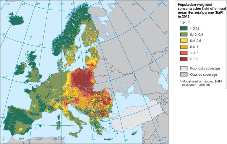 Stężenia benzoapirenu największe w Polsce wśród wszystkich krajów UE Stężenia BaP w Polsce przekraczają 40-krotnie wartość, która wg WHO zwiększa prawdopodobieństwo