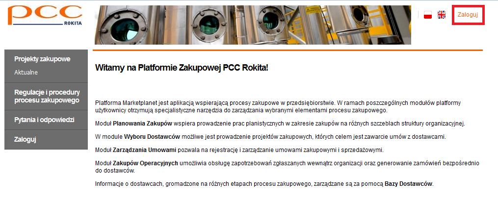 6. Logowanie do systemu Aby zalogować się do systemu, należy kliknąć na link Zaloguj dostępny w górnym prawym rogu nagłówka systemu.