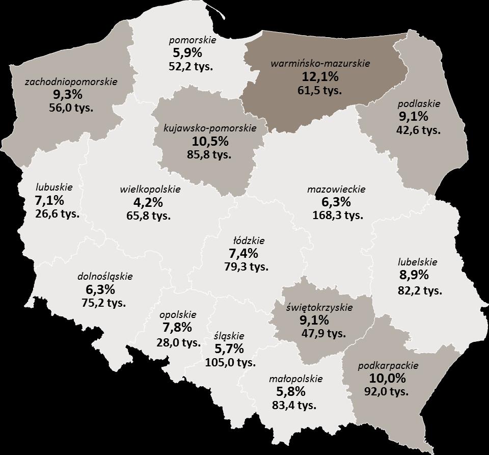 Stopa bezrobocia w Polsce 1 151,6 tys.