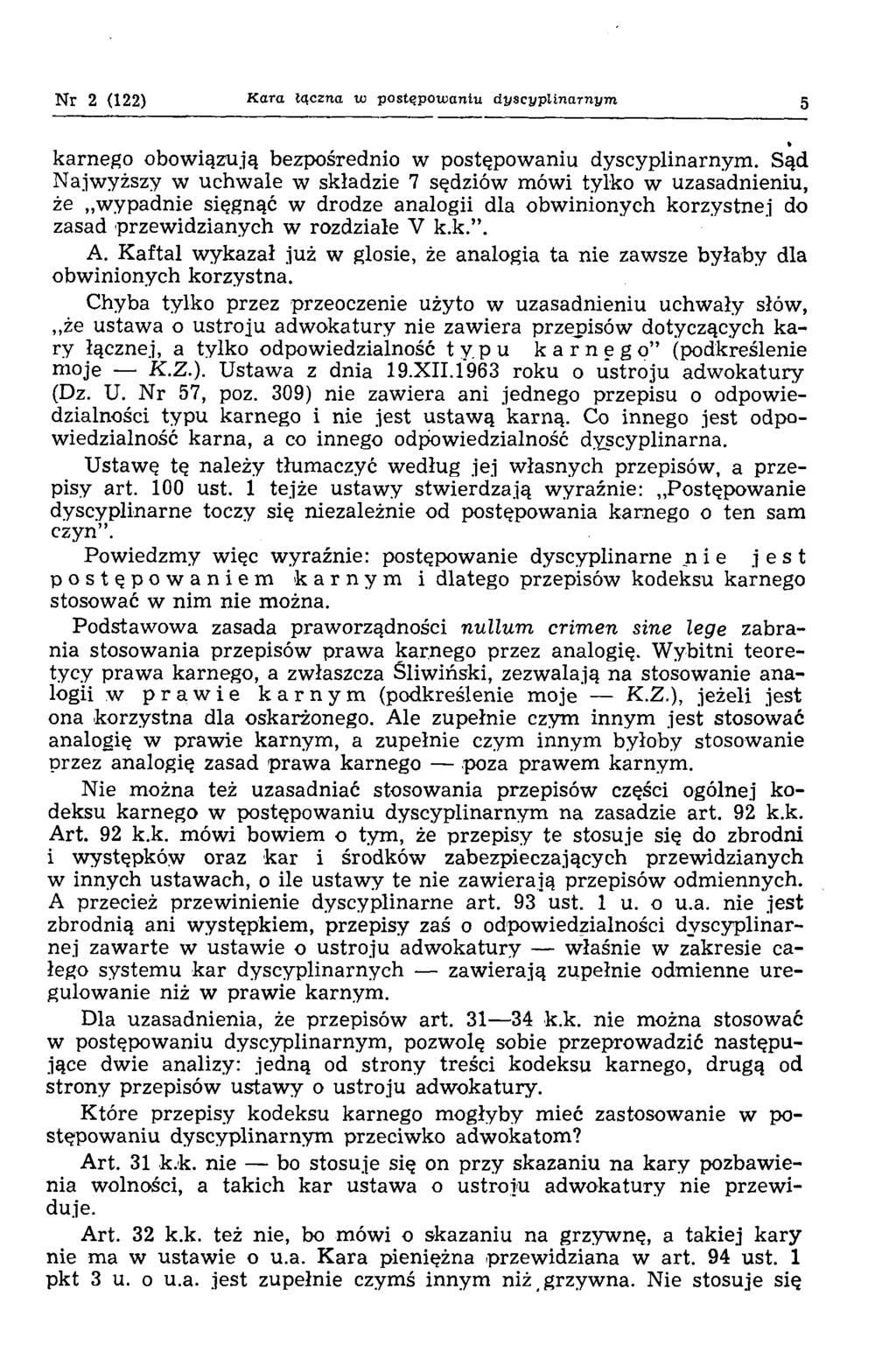 N r 2 (122) Kara łączna w postępotoantu d yscyplinarnym 5 * karnego obowiązują bezpośrednio w postępowaniu dyscyplinarnym.