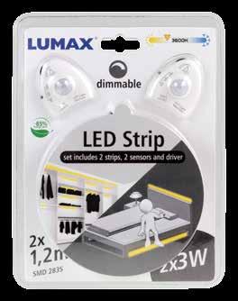LUMAX Taśmy LED Zestawy: taśma, czujka, zasilacz LS501S Zestaw: taśma LED o długości 1,2m, czujnik ruchu i zmierzchu, oraz zasilacz.