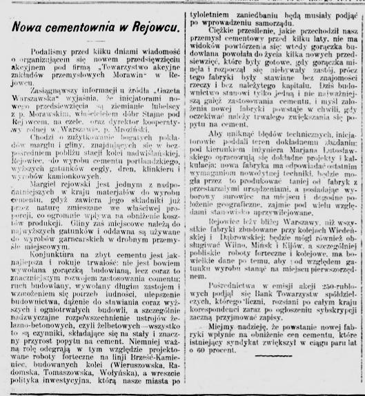 Mieczysław Morawski, właściciel gruntów w dobrach Polesie w Starostwie Chełmskim, sprzedał na rzecz spółki akcyjnej Firley 150 mórg