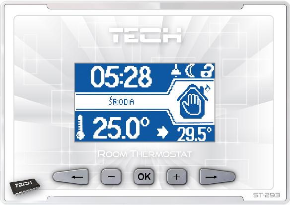 tech I. Zastosowanie Regulator pokojowy typu ST-293 jest uniwersalnym urządzeniem do sterowania urządzeniem grzewczym (np. piecem gazowym, olejowym, elektrycznym lub sterownikiem kotła).