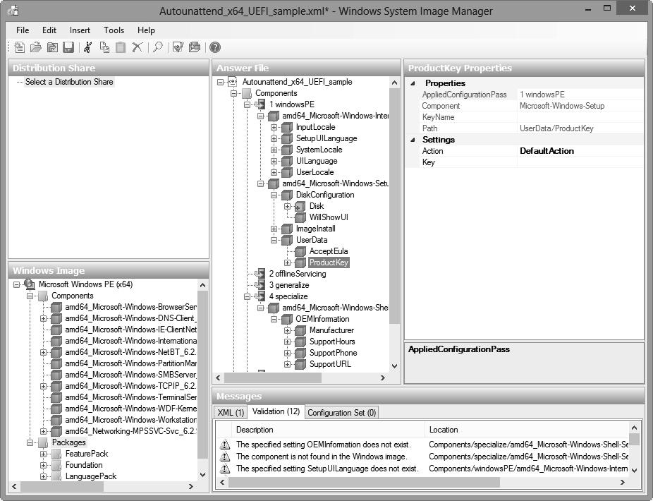 22 Rozdział 1: Instalacja od podstaw i aktualizacja do Windows 8 W okienku Answer File pojawią się teraz różne składniki pliku odpowiedzi, które można łatwo modyfikować (rysunek 1-3).