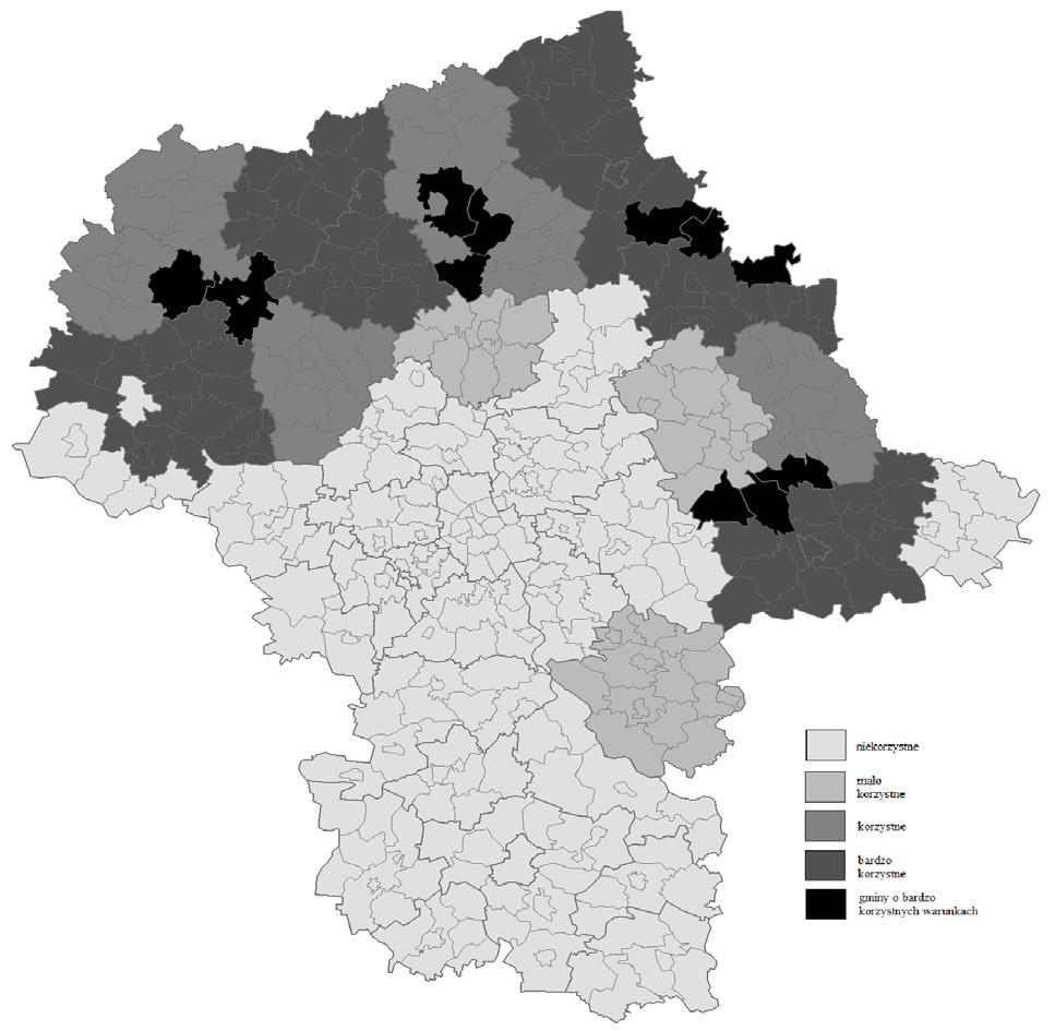 234 Marian Podstawka, Piotr Gołasa, Wioletta Bieńkowska-Gołasa Warunki w gminach/conditions in districts: niekorzystne/unfavorable korzystne/favorable mało korzystne/less favorable bardzo