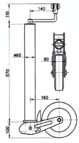 Ko³a podporowe sk³adane Dane techniczne Ko³o podporowe ATK60 (wyd³u ony wysuw) Rozmiar:... O225x65mm D³ugoœæ wysuwu:.