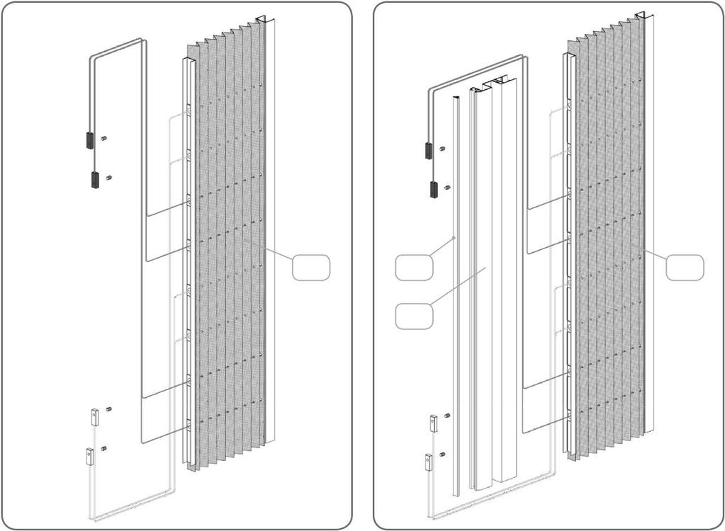 Sznurki należy poprowadzić wzdłuż profilu aluminiowego zgodnie z rysunkiem, według następującego schematu: - sznurki 1 i 3 skierowane w dół, - sznurki i 4 skierowane w górę.