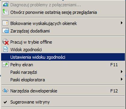 3. Następnie z menu przeglądarki Internet Explorer należy wybrać pozycję Narzędzia, następnie Ustawienia widoku