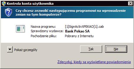 KROK 3 INSTALACJA KOMPONENTU PODPISU ELEKTRONICZNEGO /KOMPONENT NIE JEST WYMAGANY DLA UŻYTKOWNIKÓW BEZ PRAWA PODPISU I NALEŻY ZIGNOROWAĆ INSTALACJĘ KOMPONENTU ZGODNIE Z PONIŻSZYM OPISEM/ Dotyczy