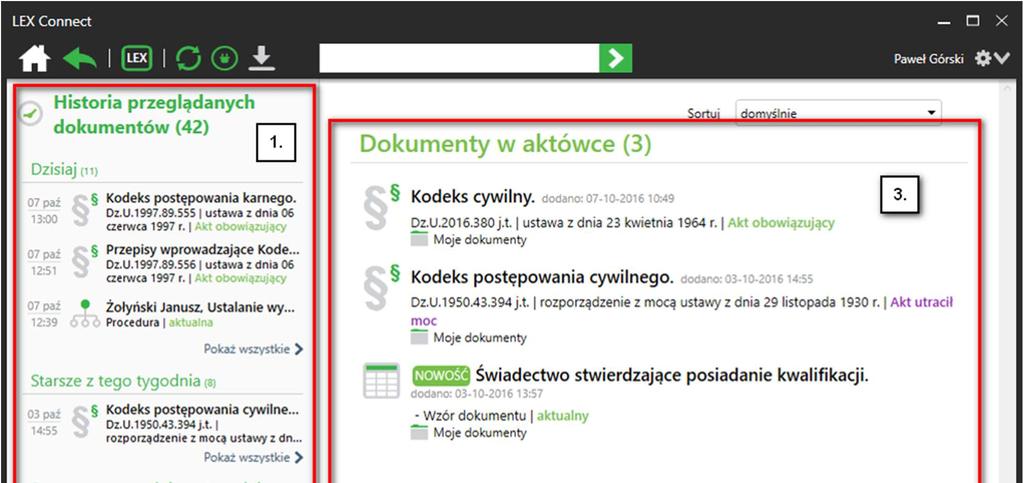 Rys. 4 Okno główne LEX Connect Lista dokumentów W głównej części okna wyświetla się lista dokumentów.