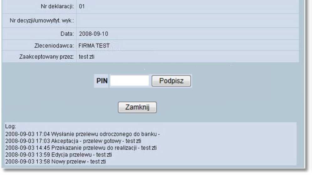 przelew można zapisać jako szablon. Szablon obejmuje wszystkie dane zdefiniowane na przelewie tj. Rachunek do obciążenia, Nazwę kontrahenta, Nr rachunku kontrahenta, Kwotę oraz Tytuł.