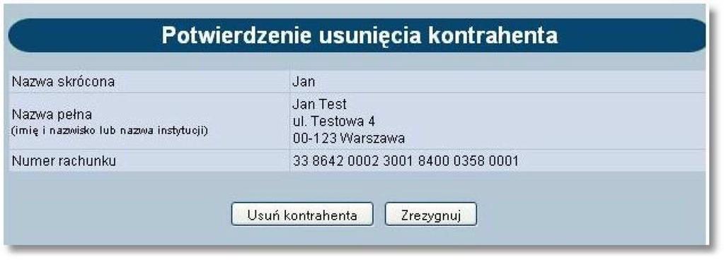 W celu edycji należy kliknąć na nazwę skróconą (identyfikator) kontrahenta. Otwarte zostanie okno: Użytkownik ma do dyspozycji trzy przyciski funkcyjne: [Zapisz] - można zapisać poprawione dane.