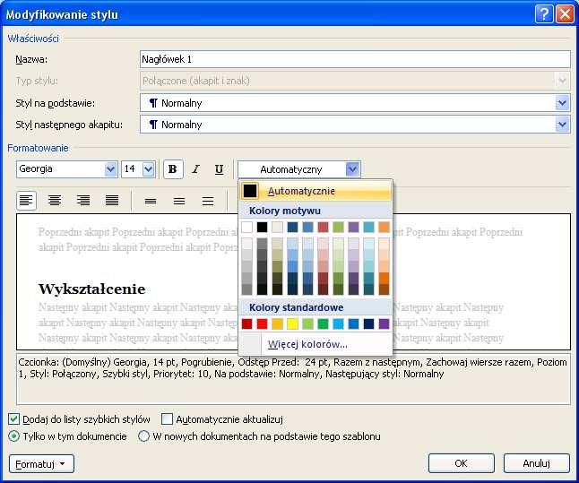 Ćwiczenie: CV Podstawowe pojęcia: menu kontekstowe menu dostępne pod prawym klawiszem myszy, twarda spacja spacja nierozdzielająca (Ctrl + Shift + spacja). 1.