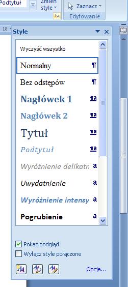 Wstawiamy nagłówki Poszczególne sekcje CV będą oznaczane nagłówkami. Zatem nagłówkom tj. Wykształcenie, Doświadczenie zawodowe itd. nadamy styl Nagłówek 1.