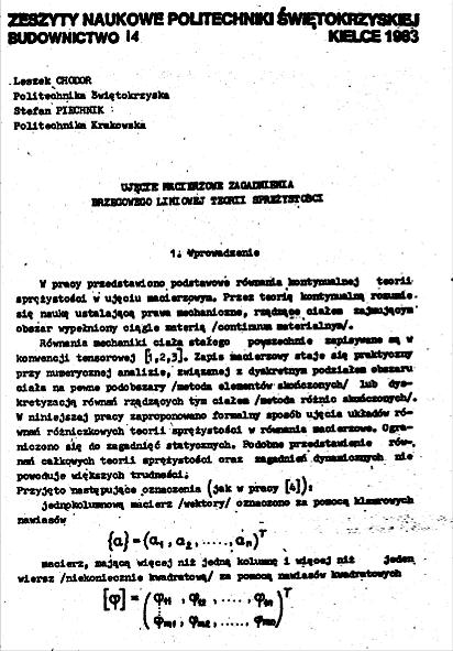 Ujęce macerzowe zagadnena brzegowego teor sprężystośc {}