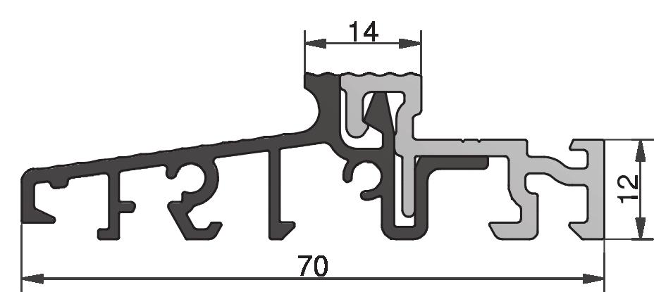 Próg PCV 70mm 70x20x4500, szary, folia ochronna TS77012-FL PVC 42,2 20 Numer Profil