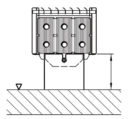 Odstępy montażowe konsoli Na ilustracji konwektor kołpakowy; wysokość obudowy 130 mm, głębokość obudowy 180 mm 30 OKFFB 100