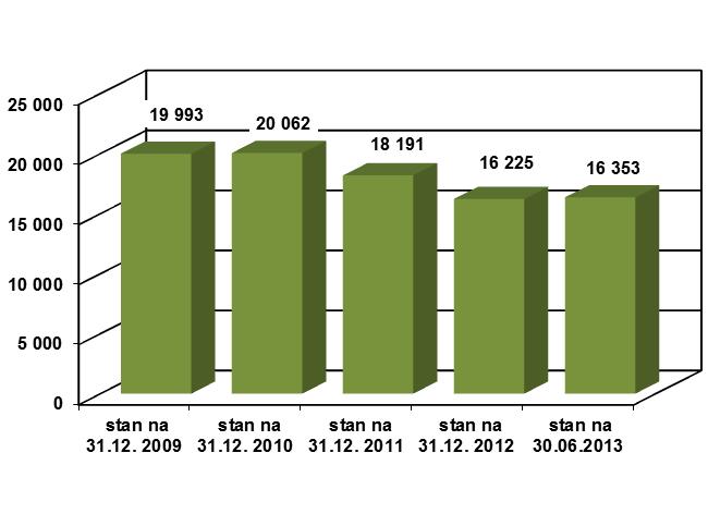 Wykres nr 17. Liczba osób niepełnosprawnych ogółem zatrudnionych w zakładach pracy chronionej w Województwie Łódzkim w latach 2009-2013 Źródło: sprawozdania wojewodów INF-ZPch ZAZ, cyt.