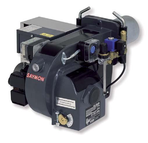 31 Palnik uniwersalny firmy Saymon typu KG zapewniajπcy moc od 25 do 225 kw gamí piecûw nadmuchowych ogrzewajπcych ciep ym powietrzem w nadmuchu bezpoúrednim lub kana owym oraz kot Ûw wodnych