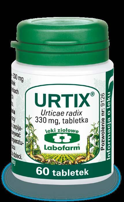 UKŁAD MOCZOWY Urtix Skład tabletki: korzeń pokrzywy (Urticae radix) 330 mg Działanie: Korzeń pokrzywy jest stosowany w celu zwiększenia objętości oddawanego moczu, zwiększenia
