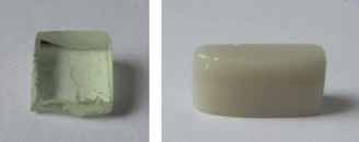 Materia y typu B: LAS/1 - zakres krystalizacji 571-860 C; próbki o odcieniu oletowym transparentne i prze wiecaj ce otrzymano w przedziale temperaturowym 571-790 C, próbki s abo prze- wiecaj ce,