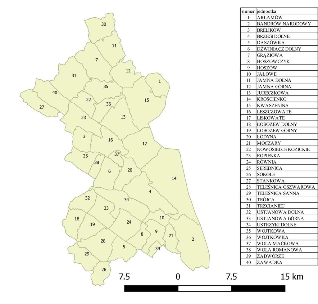 Mapa 1. Podział administracyjny gminy 2 Źródło: opracowanie własne 2 Dane pochodzą z Centralnego Ośrodka Dokumentacji Geodezyjnej i Kartograficznej- Państwowy Rejestr Granic.