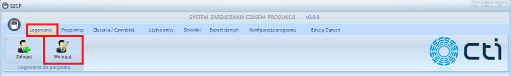 3.2. Wylogowanie z programu Po zakończonej pracy, w celu wylogowania się należy z górnego menu wybrać zakładkę Logowanie oraz kliknąć Wyloguj: Operator zostanie wylogowany. 4.