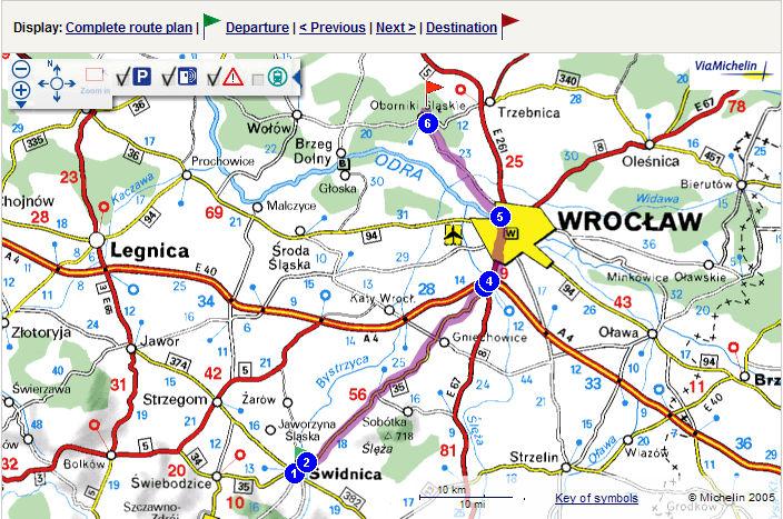 Oborniki Śl., kryterium najkrósza [www,viamichelin.com] 53 SIECIOWY MODEL WEKTOROWY Rys.