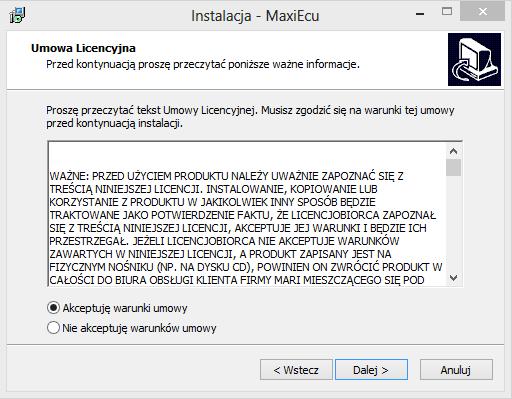 Następnie wyświetli się okno Kreatora instalacji programu MaxiEcu.