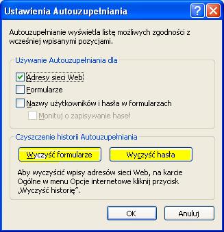 Następnie nacisnąć kolejno przycisk: Wyczyść hasła oraz Wyczyść