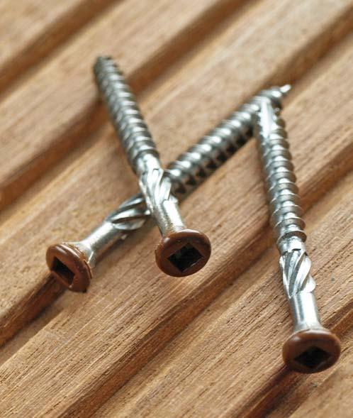KITS & DRYWALL SPECIAL HARDWOOD OUTDOOR CONSTRUCTION UNIVERSAL CARPENTRY Tropica harwoo screw with brown painte hea, square recess hea 60 with 4 ribs, miing segment on the shank, specia cutting point
