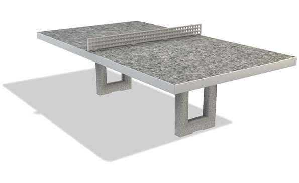Stół betonowy do ping ponga Wysokość: 76 cm Wymiary blatu: 152 x 274 cm Waga: 740 kg Blat stołu wykonany z wysokogatunkowego betonu z kruszywem ozdobnym,
