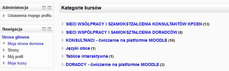 Strona5 Użytkownicy opcja ta dotyczy wszelkich operacji na użytkownikach, takich jak dodanie do kursu i usunięcie, jak i zmiana roli użytkownika w obrębie danego kursu.