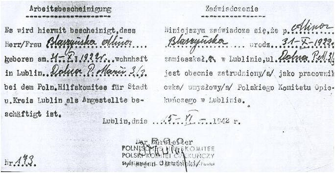 przez Radę Główną Opiekuńczą. Alina pracowała w biurze i w ochronkach.