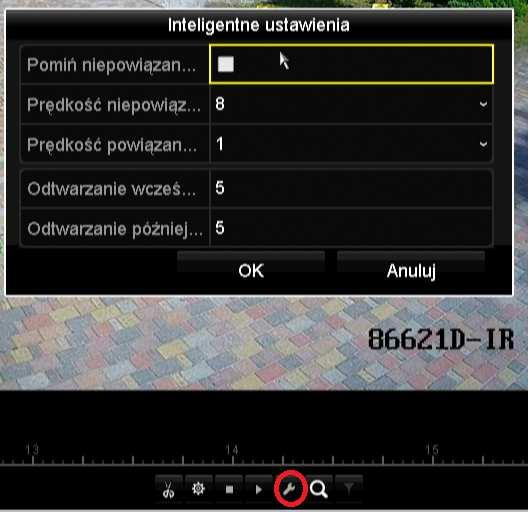 W trybie niepomijania pośrednich nagrań można zdefiniować różne prędkości odtwarzania dla zdarzeń