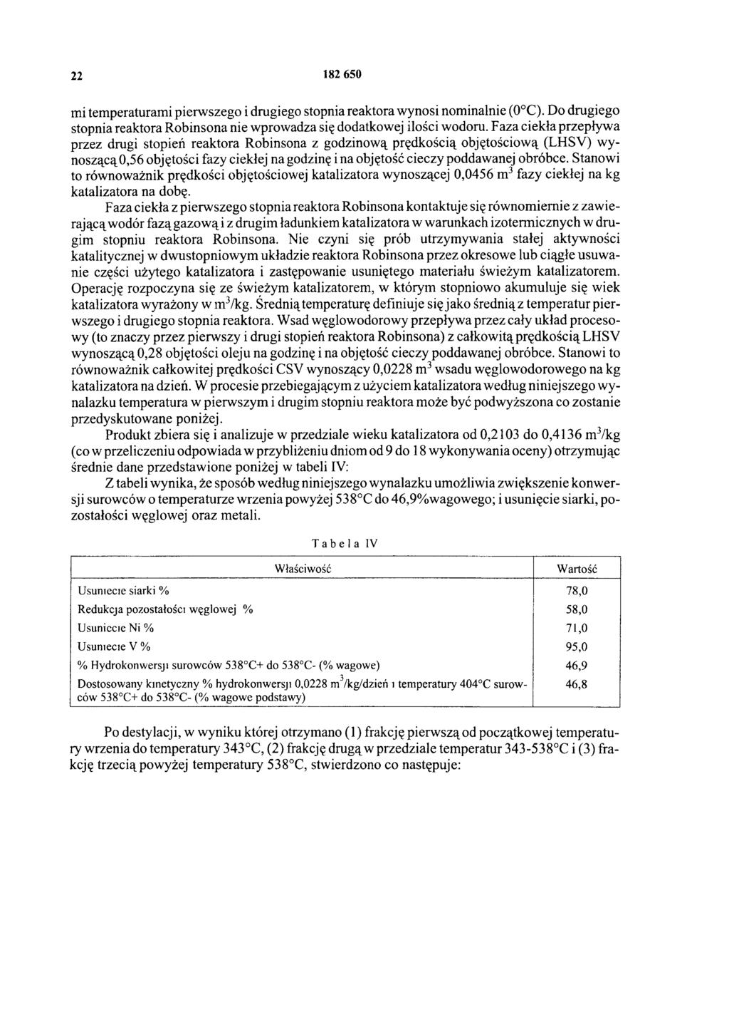 22 182 650 mi temperaturami pierwszego i drugiego stopnia reaktora wynosi nominalnie (0 C). Do drugiego stopnia reaktora Robinsona nie wprowadza się dodatkowej ilości wodoru.