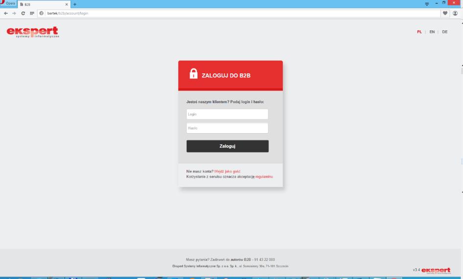 2. Logowanie do systemu Do poprawnego uruchomienia modułu wymagana jest wyłącznie przeglądarka internetowa. B2B jest zgodne z najpopularniejszymi aplikacjami do odwiedzania witryn www.