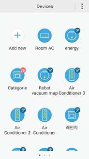Obsługa aplikacji Samsung Smart Home Opis ekranów i głównych funkcji Ekran urządzeń Po zarejestrowaniu urządzeń inteligentnych Samsung w usłudze Samsung Smart Home można sterować nimi zdalnie.