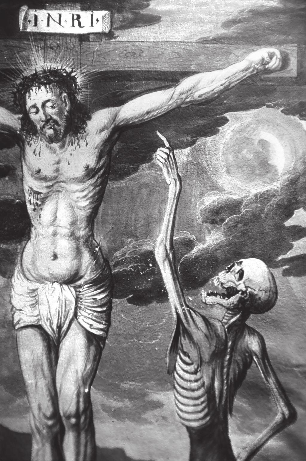 The Ennoblement of the Final Moment the Coats of Arms of Death 101 Fig. 3. Death Scorning the Christ on the Cross, a part of the first scene of the danse macabre by Albrecht Kauci of 1649.