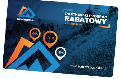 Karta Tatrzańska Karta Tatrzańska to program rabatowy uprawniający turystów do licznych zniżek u Partnerów Karty w regionie Podhala, min.