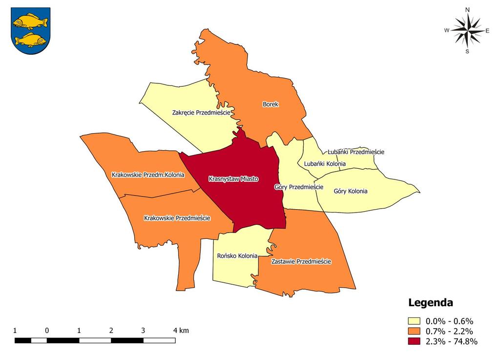 Mapa 12 Udział zabytków nieruchomych wpisanych do rejestru zabytków będących w stanie degradacji technicznej w liczbie