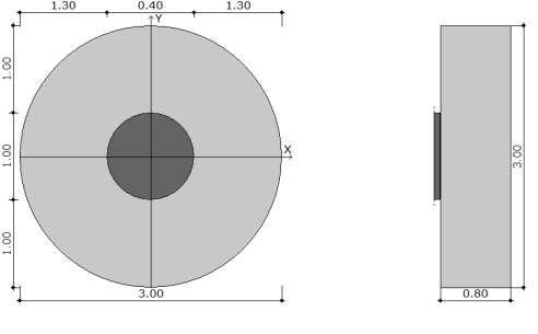 CZ.III.5. Geometria F2 Średnica stopy D [m] 3.00 Wysokość stopy Hf [m] 0.80 Średnica słupa d [m] 1.00 Mimośród ex [m] 0.00 Mimośród ey [m] 0.