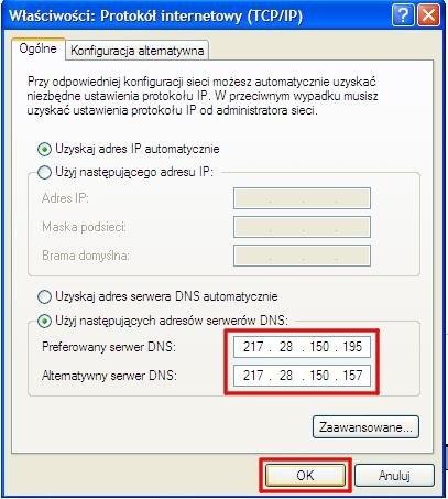 We właściwościach połączenia lokalnego wybierz Protokół internetowy (TCP/IP)