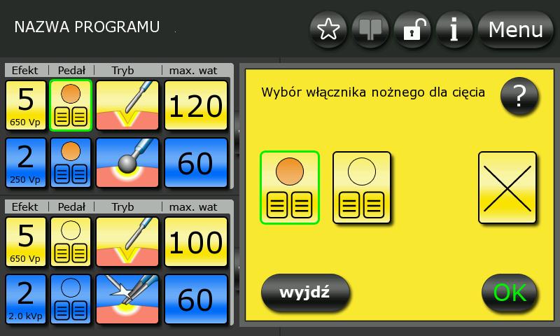 5 Obsługa 5.4.4. Przyporządkowywanie włącznika nożnego Uchwyty i instrumenty z przełącznikiem ręcznym mogą być włączone bez preselekcji.