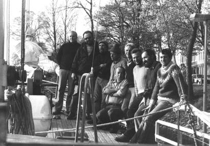 Pierwszy rejs inspektorów PRS na s/y ZJAWA IV do Hamburga w 1983 r. Od lewej: Zbigniew Milewski, (TJ, II oficer), Jan Ludwig (TJ, kpt.