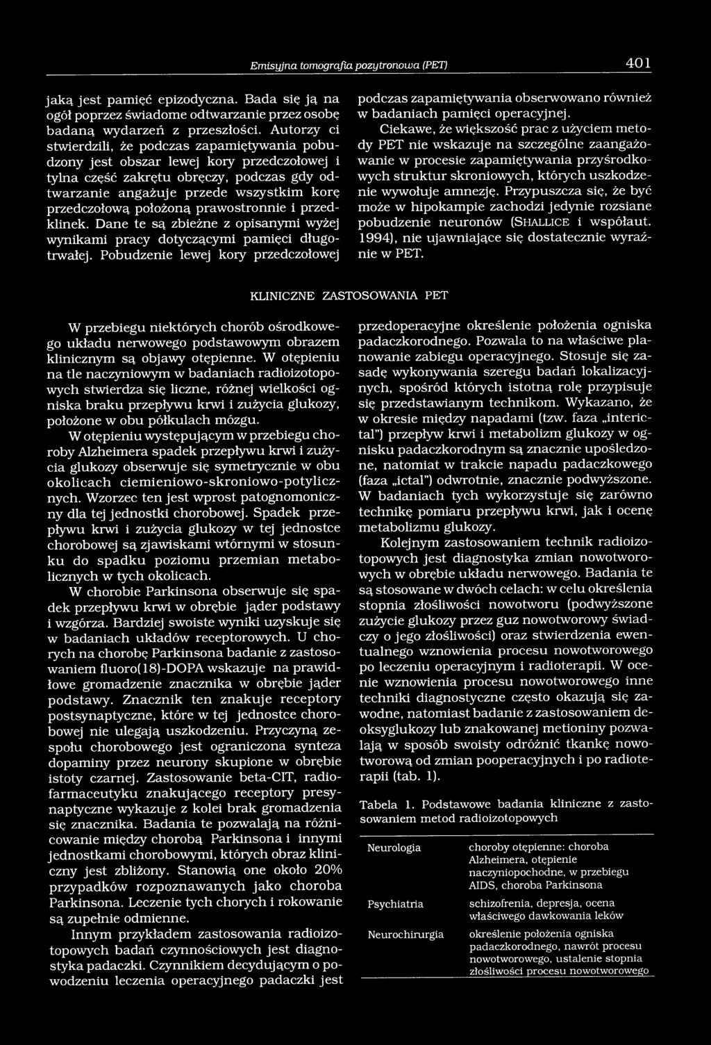 położoną prawostronnie i przedklinek. Dane te są zbieżne z opisanymi wyżej wynikami pracy dotyczącymi pamięci długotrwałej.