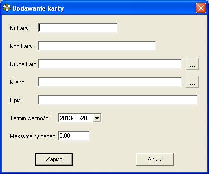j znaczenie tylko w przypadku, gdy jest on niższy niż debet określony dla grupy kart. Rys. 18. Dodawanie nowej karty. 4.13.2. Edycja karty.