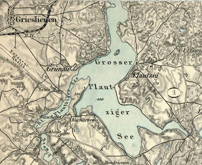 9 Mapa 2.6. Przedwojenna mapa okolic Gryźlin. Źródło: http://nurkowapolska.pl/143,pluszne-wielkie-jezioro-pelne-tajemnic-zatopione-sanie-cz5.