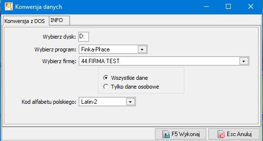 Wybieramy przycisk Utwórz. Pojawi się okno ze wskazaniem dysku, na którym znajduje się program Finka-Płace w wersji DOS. Konwersja wykonuje się automatycznie bez ingerencji Użytkownika.